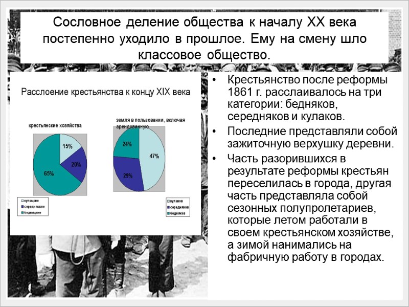 Сословное деление общества к началу XX века постепенно уходило в прошлое. Ему на смену